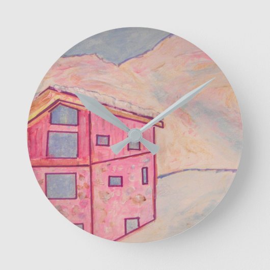 Chalet Snow Runde Wanduhr (Vorderseite)