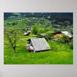 Chalets in einem alpinen Tal der Schweiz Poster