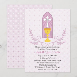 Chalice and Cross Pink Erste Kommune Einladung