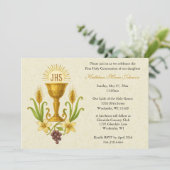 Chalice and Lilies First Communion Traditionell Einladung (Stehend Vorderseite)