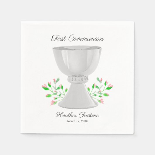 Chalice and Pink Buds Grüne erste Kommunion Serviette (Vorderseite)