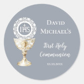 Chalice Host First Communion blue background Runder Aufkleber (Vorderseite)