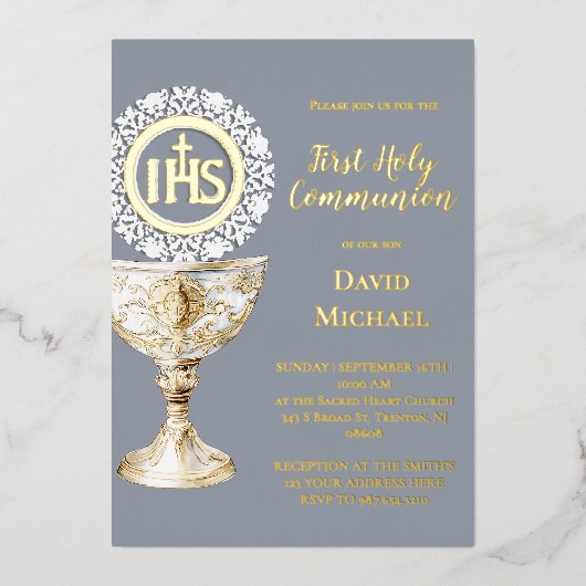 Chalice Host First Communion Folieneinladung (Vorderseite)