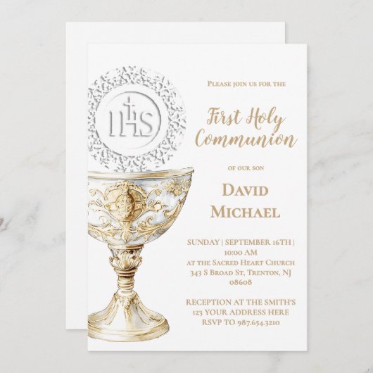 Chalice Host First Holy Communion Einladung (Vorne/Hinten)