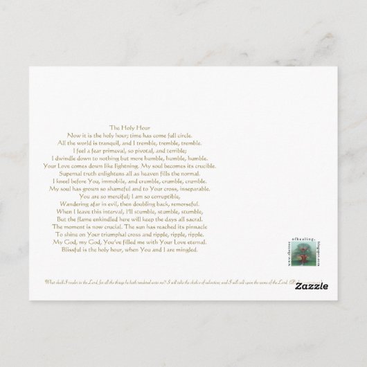 Chalice of Christ with Gedicht: Die heilige Stunde Postkarte (Rückseite)