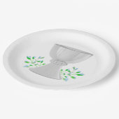 Chalice und Blue Buds Grüne erste Kommunion Pappteller (Schrägansicht)