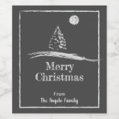 Chalk Art Pine Tree in Snow Custom Frohe Weihnacht Weinetikett (Einzelnes Label)