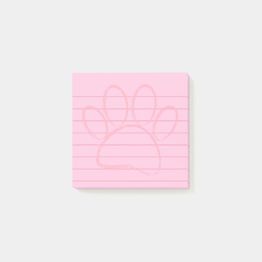 Chalk Art Pink Dog Pfote Print Linke 3x3 Post-it Klebezettel (Vorderseite)