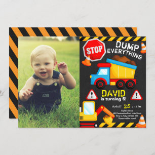 Chalk-Bau Geburtstagsjunge Lastwagen mit Foto Einladung