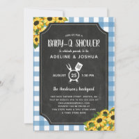 Chalk Blue Gingham Sunflower Boy Baby-Q Dusche