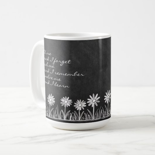 Chalk Board Daisy Doodle Cursive Typography Mug Kaffeetasse (Vorderseite Links)
