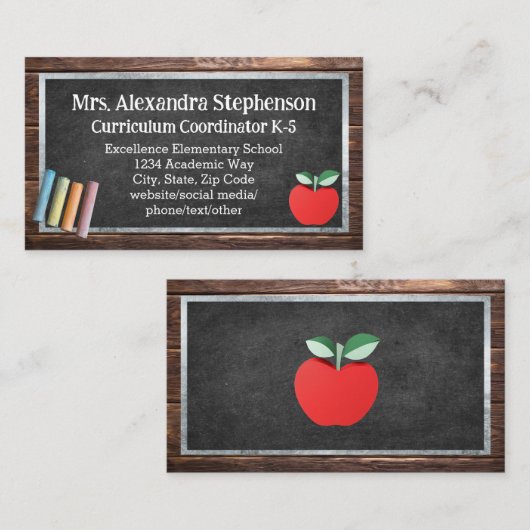 Chalk Board Lehrer Bildung Visitenkarte (Vorne/Hinten)