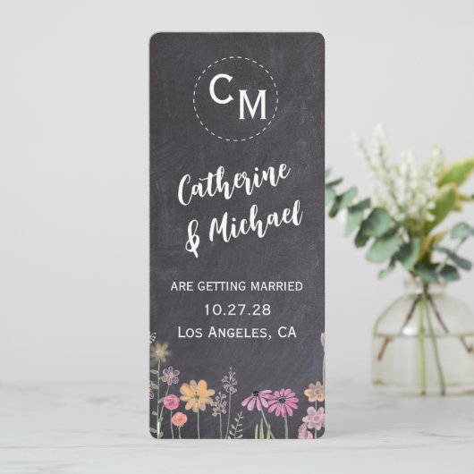 Chalk Board Moderne Trendflora Save the Date (Stehend Vorderseite)