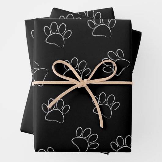 Chalk Cartoon Dog Paw Prints and Red Hearts Geschenkpapier Set (Beispiel)