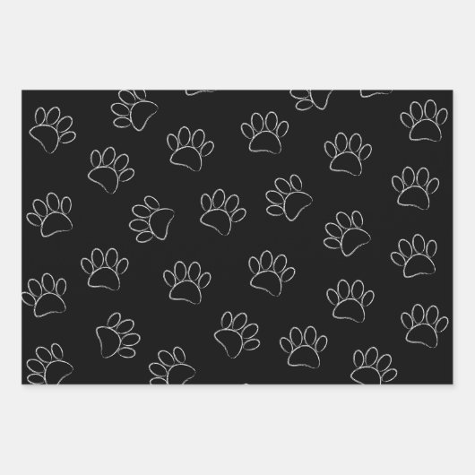 Chalk Cartoon Dog Paw Prints and Red Hearts Geschenkpapier Set (Vorderseite)
