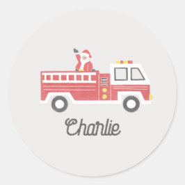 Chalk Classic Santa auf einem Feuerfahrzeug Weihna Runder Aufkleber