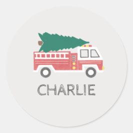 Chalk Classic Weihnachtsbaum auf einem Feuerwehrfa Runder Aufkleber