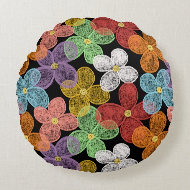 Chalk Daisies Rundes Kissen (Vorderseite)