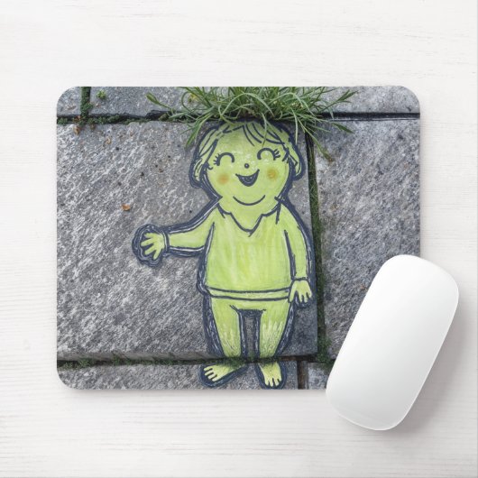 Chalk Doodle Street Art of Happy Woman Mousepad (Mit Mouse)