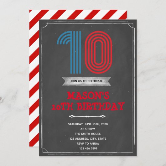 Chalk Einladung zum 10. Geburtstag (Vorne/Hinten)