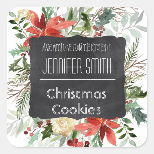 Chalk Floral Weihnachtsbäckerei Gebäck Keks Quadratischer Aufkleber (Vorderseite)