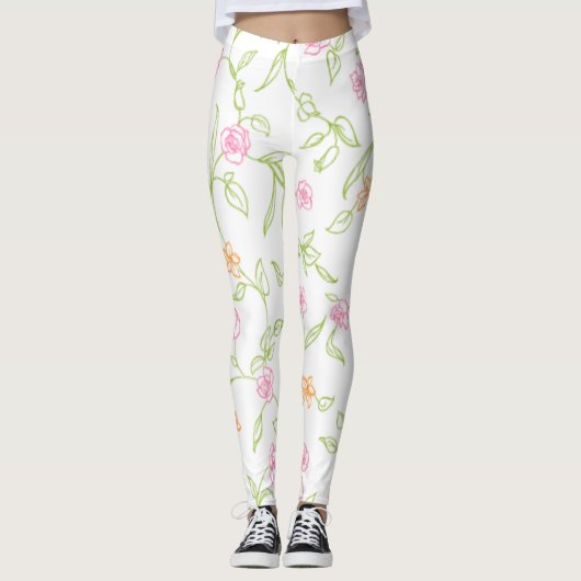 Chalk Gezeichnet Rose Hintergrund Leggings (Vorderseite)