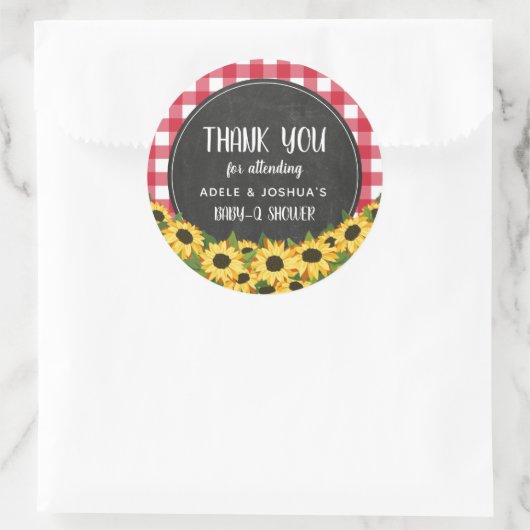Chalk Gingham Sunflowers Baby-Q Dusche Vielen Dank Runder Aufkleber (Tasche)