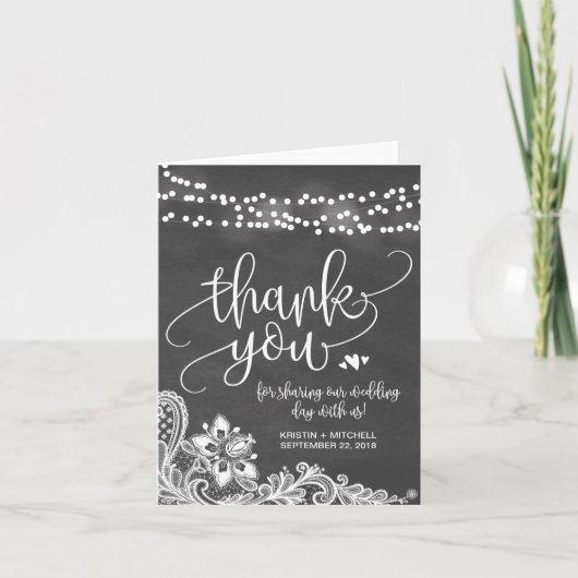 Chalk Hanging Lights & Lace Wedding Thank You Card Dankeskarte (Vorderseite)