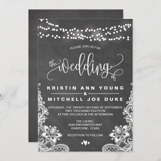 Chalk Hanging Lights und Hochzeitseinladung Einladung (Vorne/Hinten)