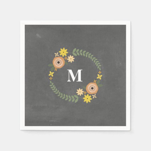 Chalk Inspiriert Monogram Wreath Wedding Napkins Serviette (Vorderseite)