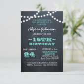 Chalk Lights Aquamarin 16. Geburtstag Sm Einladung (Stehend Vorderseite)