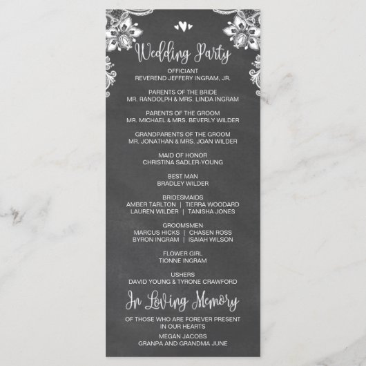 Chalk Lights Hochzeitsprogramm Programm (Rückseite)