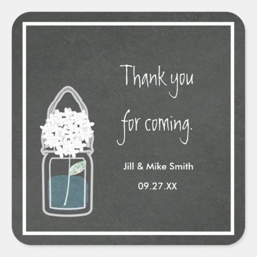 Chalk Mason Jar White Gipskraut Blume Quadratischer Aufkleber (Vorderseite)