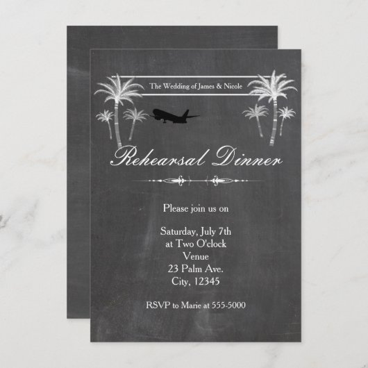 Chalk Palm Tree Hochzeit in Urlaubsort Probe Card Einladung (Vorne/Hinten)