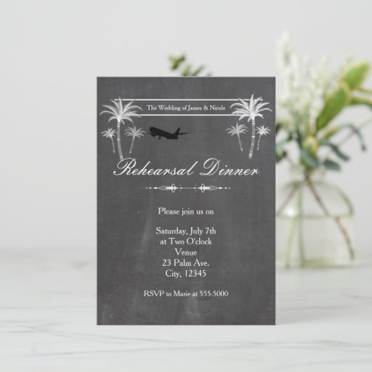 Chalk Palm Tree Hochzeit in Urlaubsort Probe Card Einladung (Stehend Vorderseite)