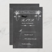Chalk Palm Trees & Airplane Destination RSVP Card Einladung (Vorne/Hinten)