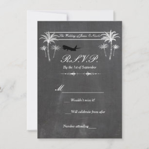 Chalk Palm Trees & Airplane Destination RSVP Card Einladung
