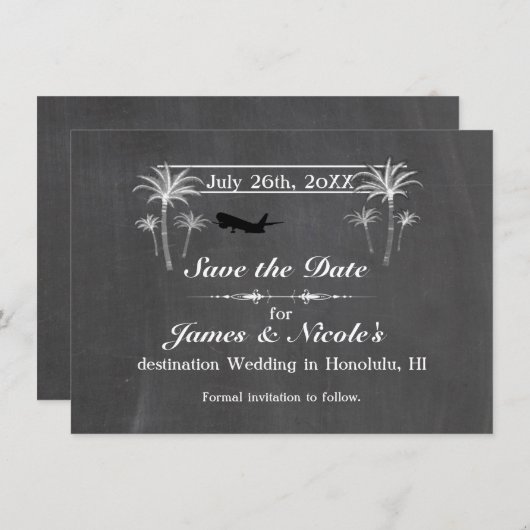 Chalk Palm Trees & Flugzeug Zielort Save the Date (Vorne/Hinten)