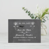 Chalk Palm Trees & Flugzeug Zielort Save the Date (Stehend Vorderseite)