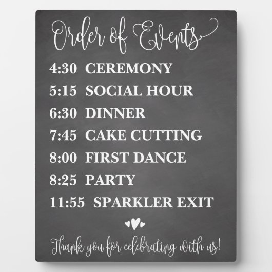 Chalk-Reihenfolge der Veranstaltungen Hochzeitspla Fotoplatte (Vorderseite)