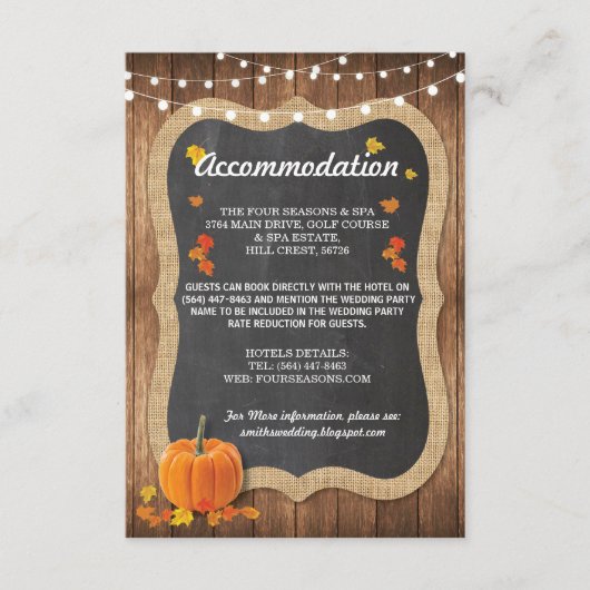Chalk Rustic Unterkunft Pumpkin Cards Hochzeit Begleitkarte (Vorderseite)