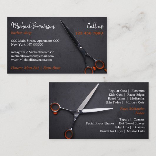 Chalk Schere Hipster Friseur Shop Visitenkarte (Vorne/Hinten)