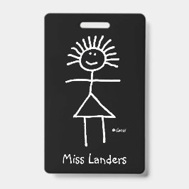 Chalk-Strichmännchen für weibliche Lehrerin mit Na Ausweis