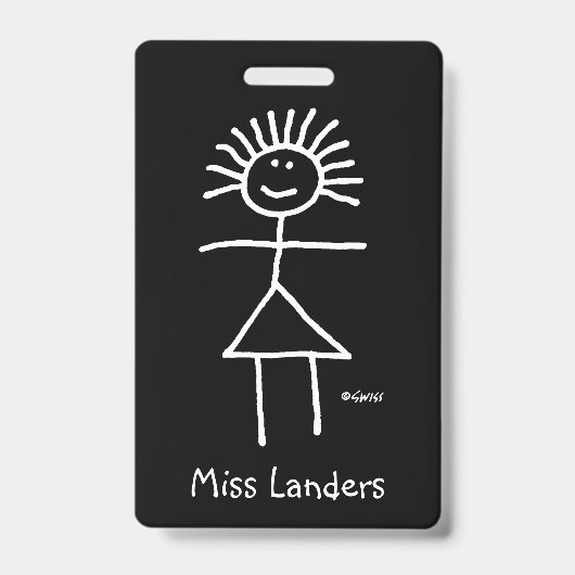 Chalk-Strichmännchen für weibliche Lehrerin mit Na Ausweis (Vorderseite)