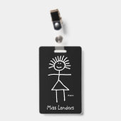 Chalk-Strichmännchen für weibliche Lehrerin mit Na Ausweis (Vorderseite mit Clip)