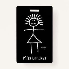 Chalk-Strichmännchen für weibliche Lehrerin mit Na Ausweis