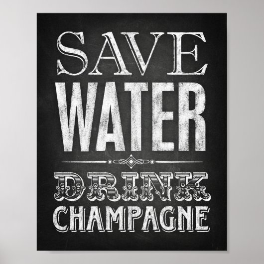 Chalk Style GERETTET WASSERDRINK CHAMPAGNE Beschri Poster (Vorne)