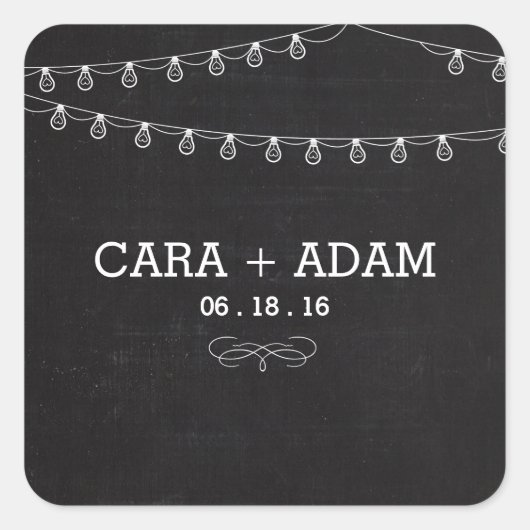 Chalk Style String Lights Hochzeitsticker Quadratischer Aufkleber (Vorderseite)