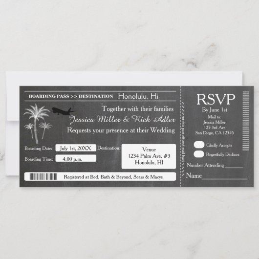 Chalk Wedding Destination Ticket Einladung UAWG (Vorderseite)