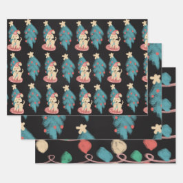 Chalk Weihnachtshund Doodles Feiertag Geschenkpapier Set